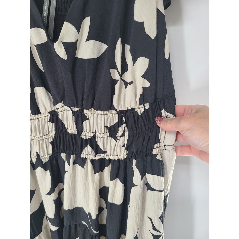 Anthropologie Black and Cream Floral Asymmetrical Maxi Dress - Picture 7 of 14